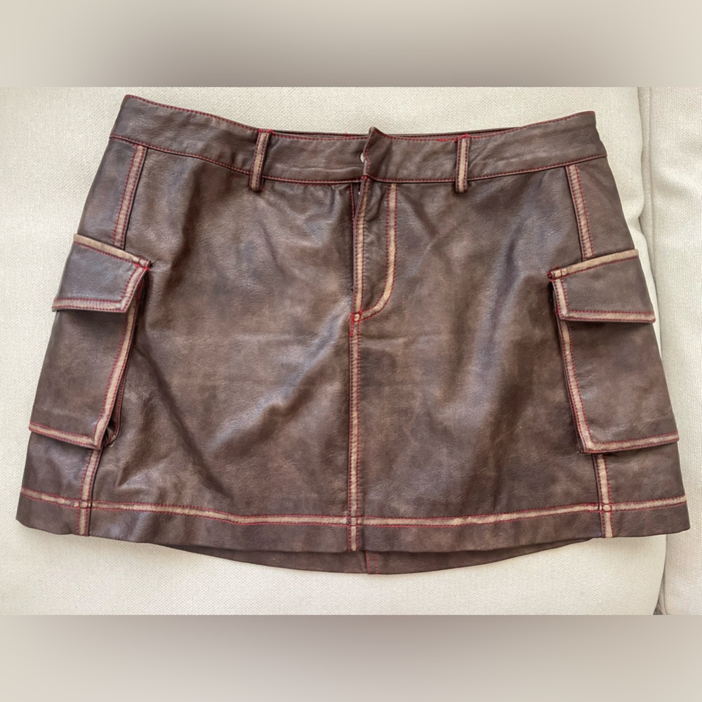 Princess Polly Tanza Faux Leather Mini Skirt Brown / US 4